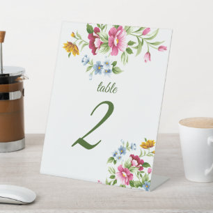 Schöne Frühlingsblumen Hochzeit Tischnummer Sockelschild