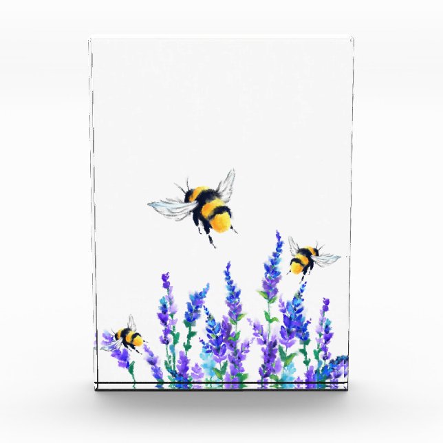 Schöne Frühlingsblumen und Bienen fliegen - Zeichn Fotoblock (Vorderseite)