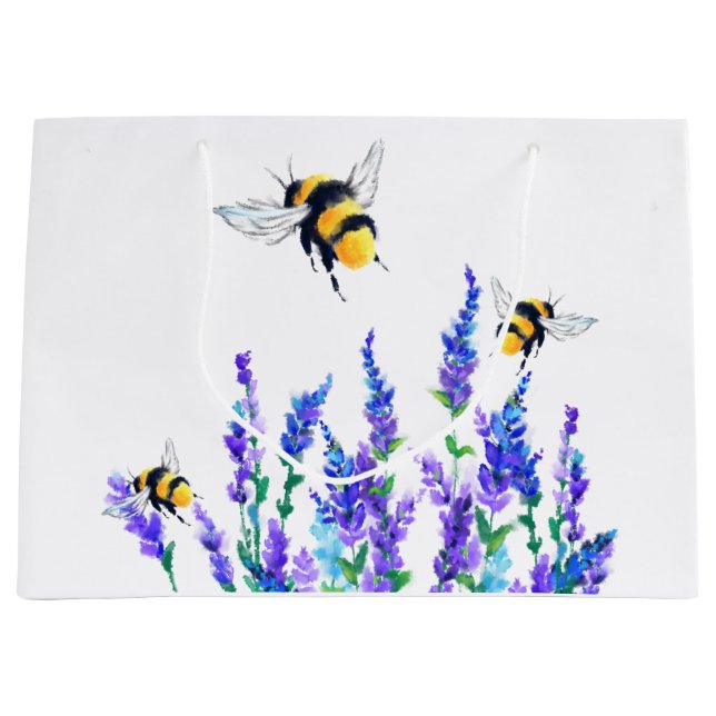 Schöne Frühlingsblumen und Bienen fliegen - Zeichn Große Geschenktüte (Vorderseite)