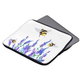 Schöne Frühlingsblumen und Bienen fliegen - Zeichn Laptopschutzhülle
