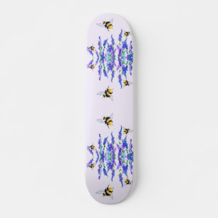 Schöne Frühlingsblumen und Bienen fliegen - Zeichn Skateboard