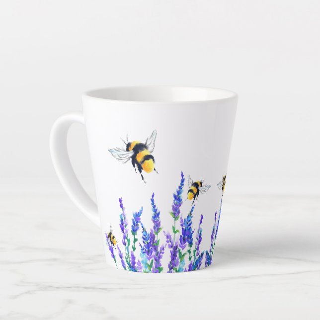 Schöne Frühlingsblumen und Bienen Latte Tasse (Linke Ecke)