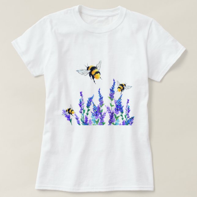 Schöne Frühlingsblumen und Bienen T - Shirt (Design vorne)