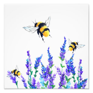 Schöne Frühlingsblumen und fliegende Bienen - Zeic Fotodruck
