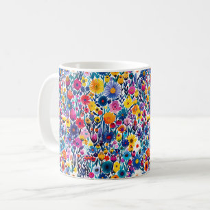 Schöne Frühlingsfarben Bunte Mädchen Wilde Blumen Kaffeetasse