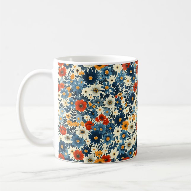 Schöne Frühlingsfarbenfrohe Girl-Wildblumen Kaffeetasse (Links)