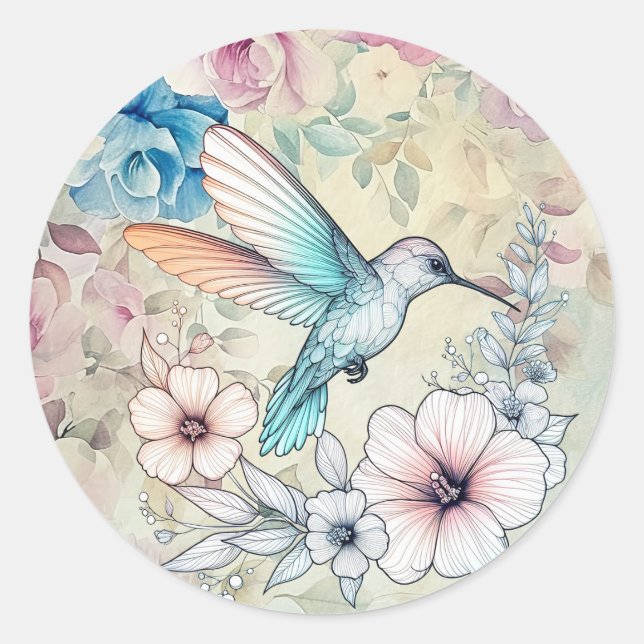 Schöne Frühlingsflora Hummingbird Runder Aufkleber (Vorderseite)