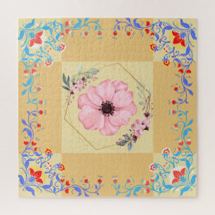 Schöne Frühlingsflorale Kunst, orange Hintergrund Puzzle