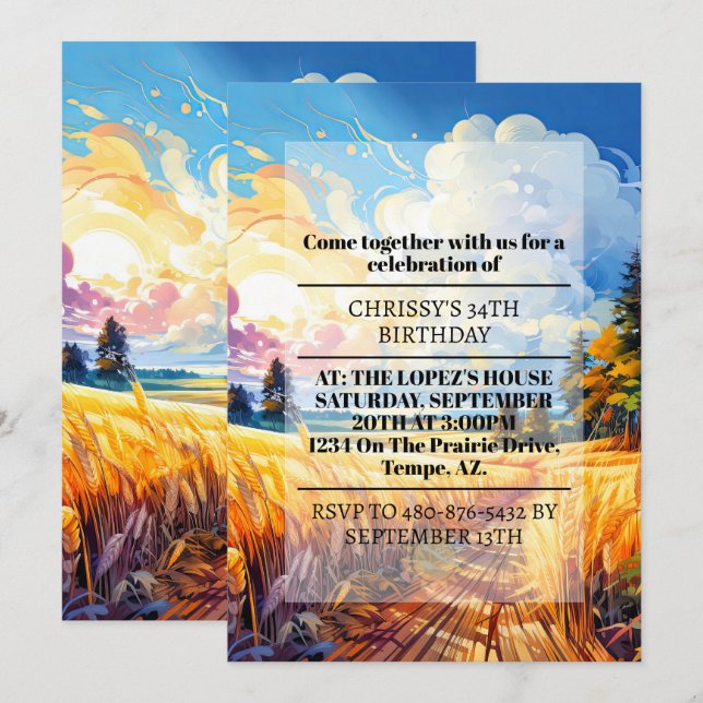 Schöne Frühlingsparty Prairie Geburtstagsparty Einladung (Vorne/Hinten)