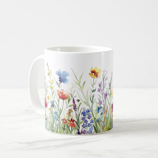 Schöne Frühlingswiese-Blume Wrap Kaffeetasse (Vorderseite Links)