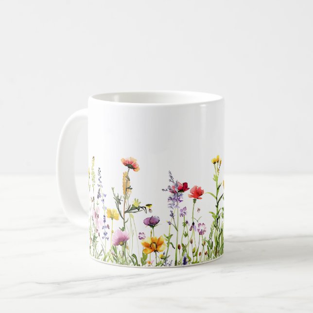 Schöne Frühlingswiese-Blume Wrap Kaffeetasse (Vorderseite Links)