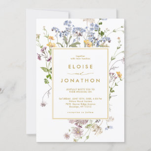 Schöne Frühlingswiese mit Wildblumen Gold Chic Hoc Einladung