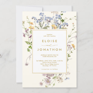Schöne Frühlingswiesen-Wildblumen Gold Chic Hochze Einladung