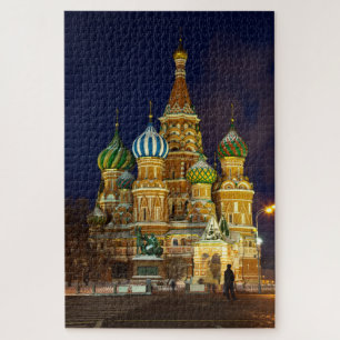 Schöne Fürbitte-Kathedrale Moskau bei Nacht Puzzle