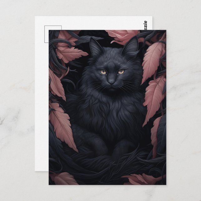Schöne Furry Black Cat Postkarte (Vorne/Hinten)