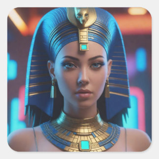 Schöne, futuristische ägyptische Königin. Quadratischer Aufkleber
