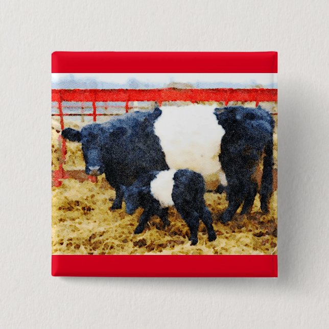 Schöne Galloway Kuh und Kalb Aquarell Button (Vorderseite)