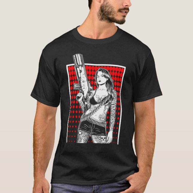 Schöne Gangster-Girl-Kriminelle mit Gun-Geschenk T-Shirt (Vorderseite)
