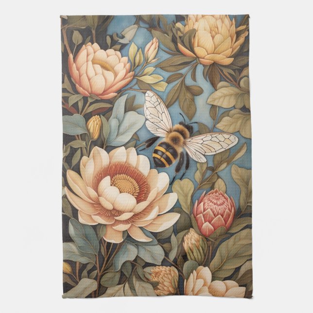 Schöne Gartenbiene mit Protea-Blumen Geschirrtuch (Vertikal)
