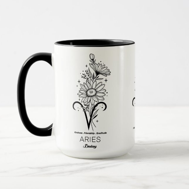 Schöne Geburtsmonatsblume/Sternzeichen/Widder Tasse (Links)