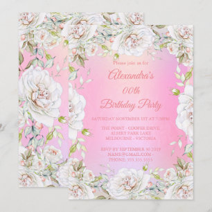 Schöne Geburtstagsfeier Floral Rosa Weiße Rosen Einladung