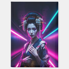 Schöne Geisha Puzzle mit Neon - Elegan Magnet