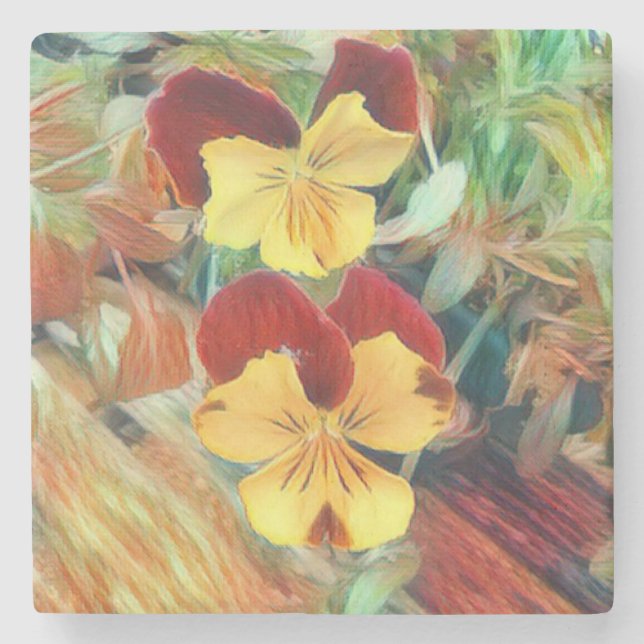 Schöne, gelb-braun gestrichene Stiefmütterchen Pan Steinuntersetzer (Vorderseite)