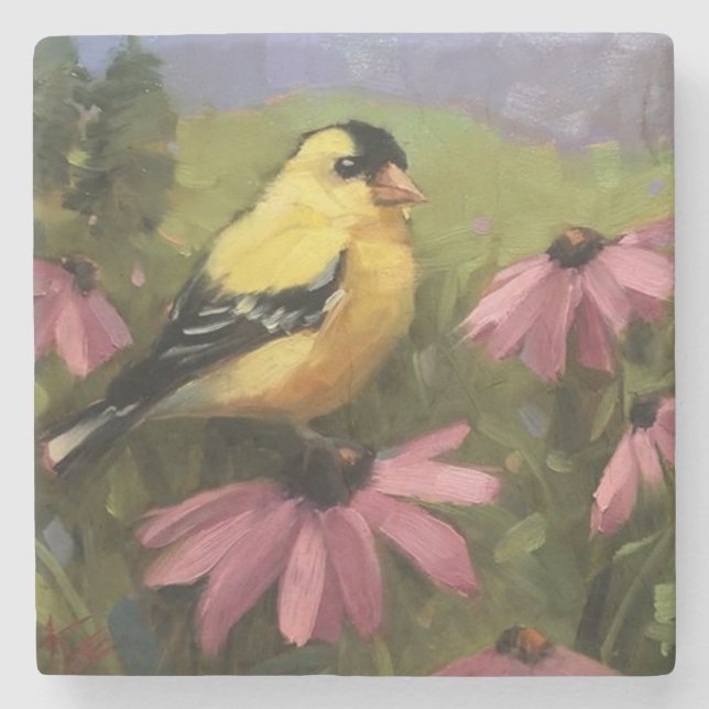 Schöne Gelbe Bird Kunst, Kultur Steinuntersetzer (Vorderseite)