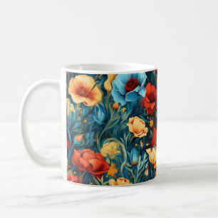 Schöne gelbe blaue Blumen Botanische Printwerbung Kaffeetasse