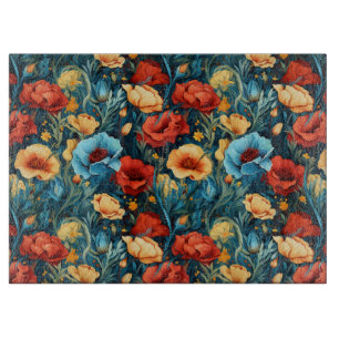 Schöne gelbe blaue Blumen Botanische Printwerbung Schneidebrett