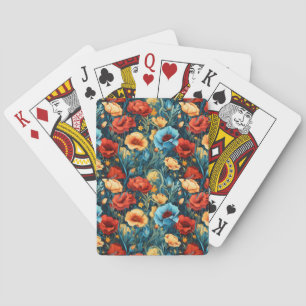 Schöne gelbe blaue und rote Blumenmuster Spielkarten