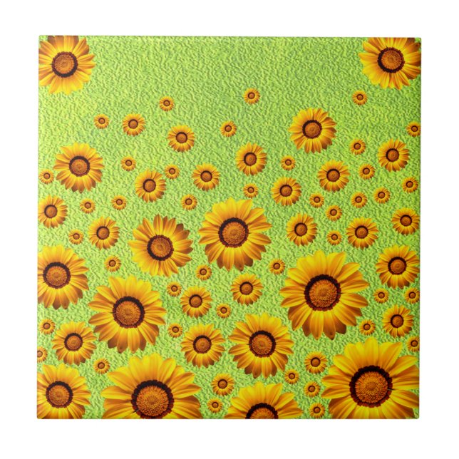 Schöne gelbe Blumen auf abstraktem Grün Fliese (Vorderseite)