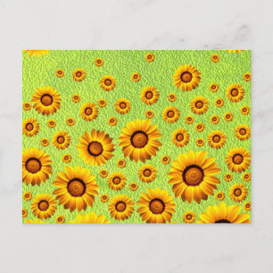 Schöne gelbe Blumen auf abstraktem Grün Postkarte