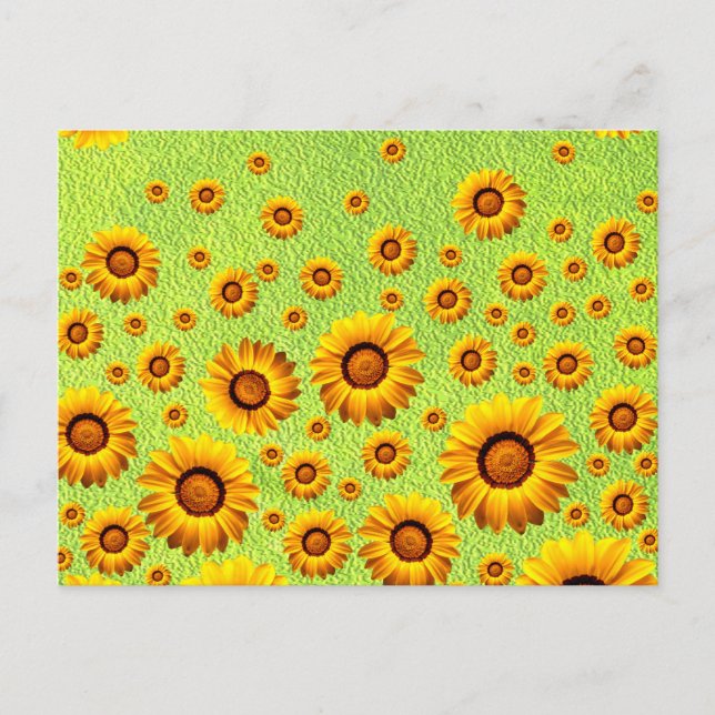 Schöne gelbe Blumen auf abstraktem Grün Postkarte (Vorderseite)