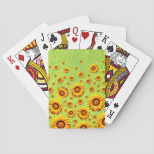 Schöne gelbe Blumen auf abstraktem Grün Spielkarten