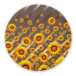 Schöne gelbe Blumen auf grauen, braunen Streifen Keramikknauf