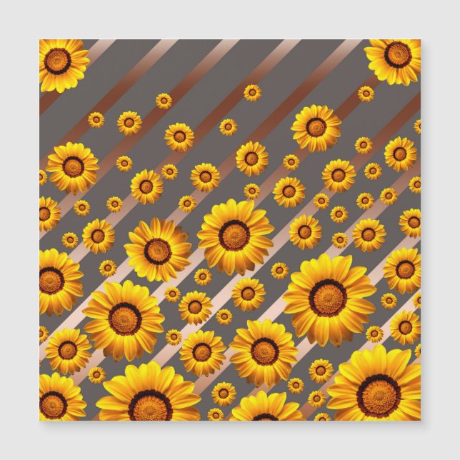 Schöne gelbe Blumen auf grauen, braunen Streifen Magnetkarte (Vorderseite)