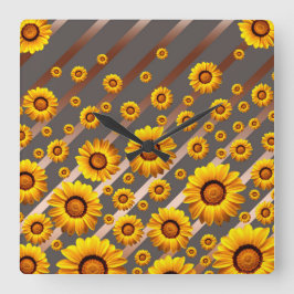 Schöne gelbe Blumen auf grauen, braunen Streifen Quadratische Wanduhr