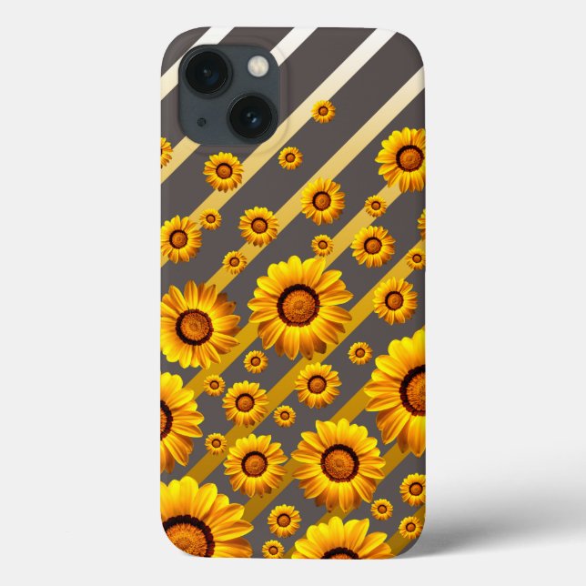 Schöne gelbe Blumen auf grauen, goldenen Streifen Case-Mate iPhone Hülle (Rückseite)