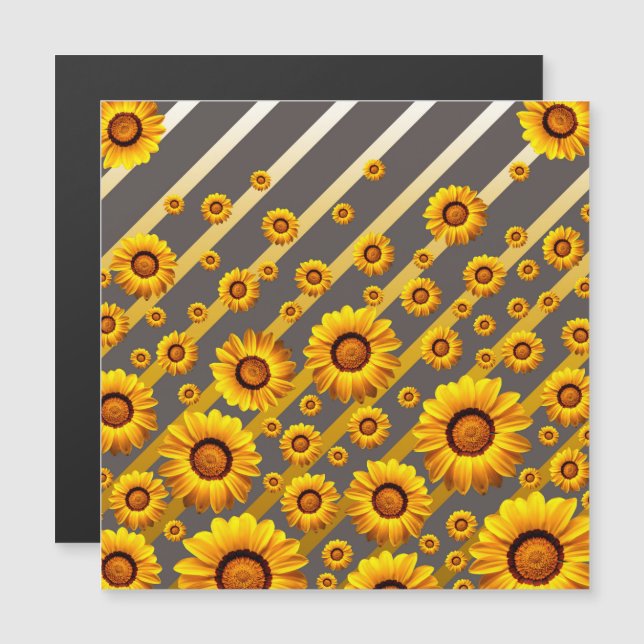 Schöne gelbe Blumen auf grauen, goldenen Streifen Magnetkarte (Vorne/Hinten)