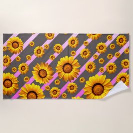 Schöne gelbe Blumen auf grauen, rosa Streifen Strandtuch