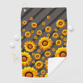Schöne gelbe Blumen auf grauen, schwarzen Streifen Golfhandtuch