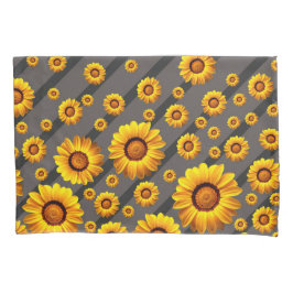 Schöne gelbe Blumen auf grauen, schwarzen Streifen Kissenbezug