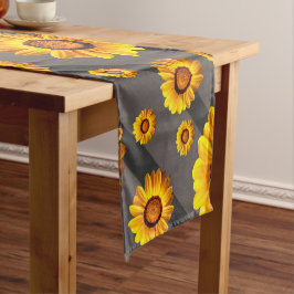 Schöne gelbe Blumen auf grauen, schwarzen Streifen Kurzer Tischläufer