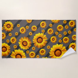 Schöne gelbe Blumen auf grauen, schwarzen Streifen Strandtuch