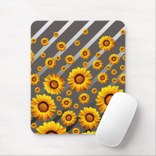 Schöne gelbe Blumen auf grauen, silbernen Streifen Mousepad
