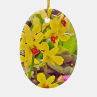 Schöne gelbe Herbstorchideen Keramikornament