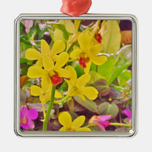 Schöne gelbe Herbstorchideen Ornament Aus Metall