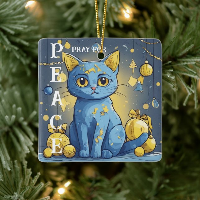Schöne Gelbe Katze mit blauen Augen - ukraine Keramikornament (Baum)