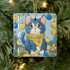 Schöne Gelbe Katze mit blauen Augen - ukraine Keramikornament